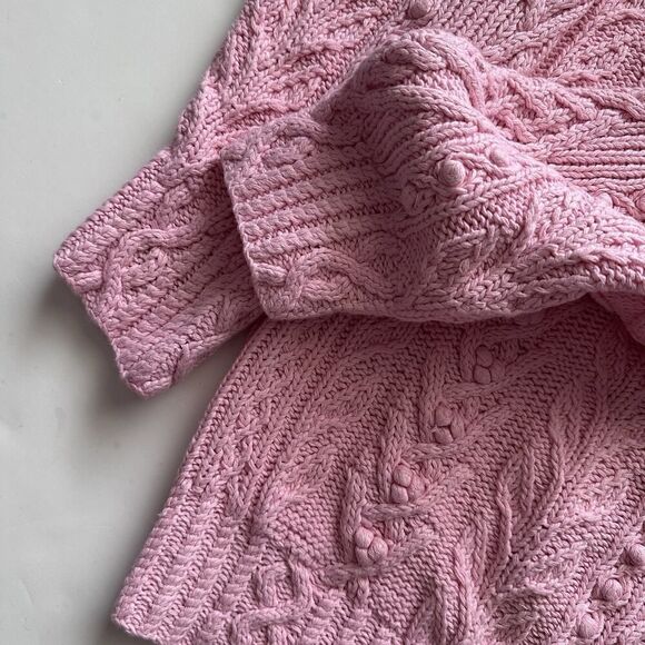 Vintage Express Hand Knitted Sweater Pom Pom Knit Mock Neck Pink Women’s Size M - Picture 7 of 12